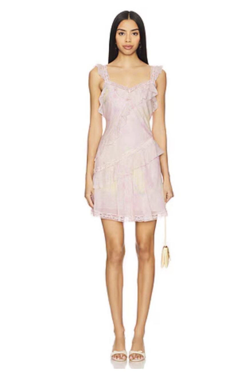 LOVESHACKFANCY Pink Strawberry Tart SERIMA Floral Ruffled Mini Dress small
